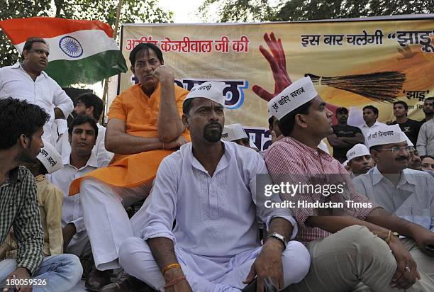 Actor and former athlete Praveen Kumar joined the Aam Admi Party of Arvind Kejriwal during a rally at Sonia Vihar on September 8, 2013 in New Delhi,...