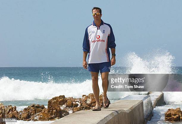 Michael Vaughan of England poses for pictures on the sea front in Port Elizabeth, South Africa on February 17, 2003.