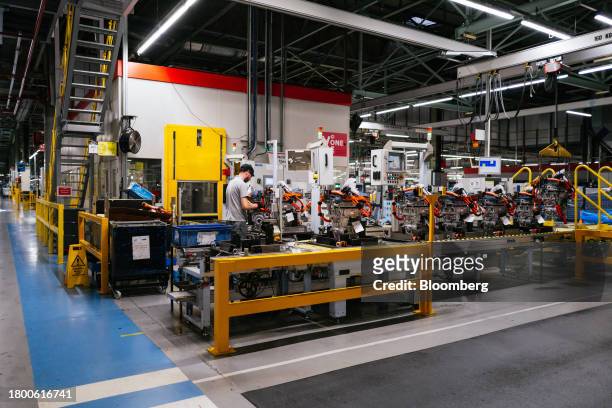 Electric engines for Nissan Leaf vehicles at the Nissan Motor Co. Factory in Sunderland, UK, on Friday, Nov. 24, 2023. Nissan will significantly ramp...