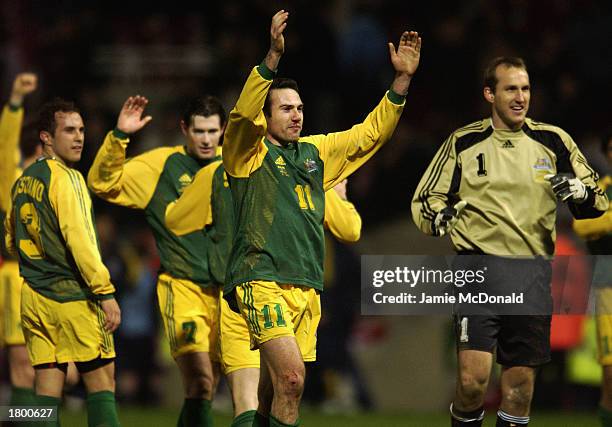 Stan Lazaridis of Australia celebrates with his team mates after the International Friendly match between England and Australia held on February 12,...