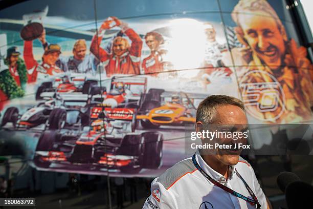 Martin Whitmarsh of McLaren and Great Britain celebrating 50 years of McLaren during the Italian Formula One Grand Prix at Autodromo di Monza on...