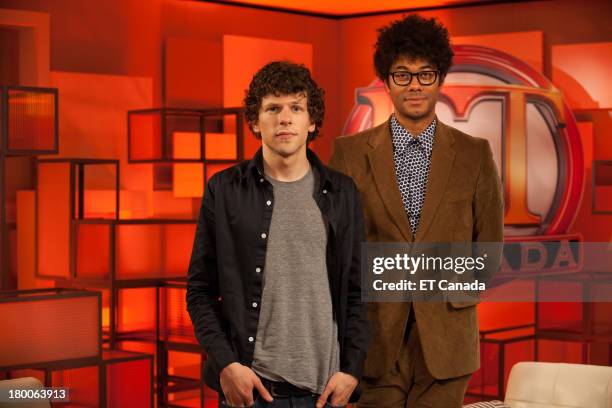 Jesse Eisenberg and Richard Ayoade visit the ET Canada Festival Central Lounge at the 2013 Toronto International Film Festival on September 8, 2013...