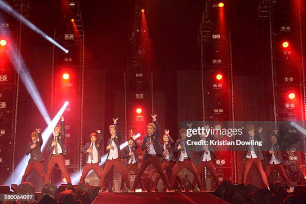 Members of the Korean K-Pop group 'Exo' perform onstage at MTV World Stage Live Malaysia on September 8, 2013 in Kuala Lumpur, Malaysia. The event...