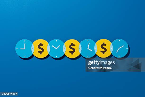 continuous time and money connected, paper craft - time is money stock pictures, royalty-free photos & images