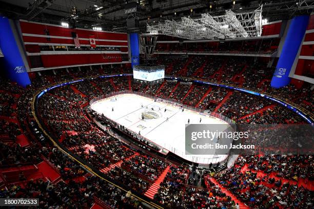 An overall view of the ice is seen during the second period the 2023 NHL Global Series in Sweden between the Minnesota Wild and the Ottawa Senators...