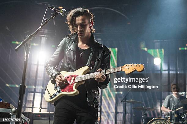 Matthew Healy of The 1975 performs on the 8th night of the iTunes Festival 2013 onstage at The Roundhouse on the night their debuet album charted at...