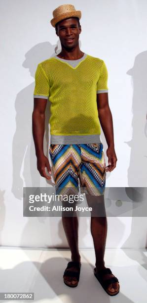 Model poses at the Trina Turk presentation during Mercedes-Benz Fashion Week Spring 2014 at The Box at Lincoln Center on September 8, 2013 in New...