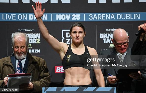Dublin , Ireland - 24 November 2023; Katie Taylor during weigh-ins