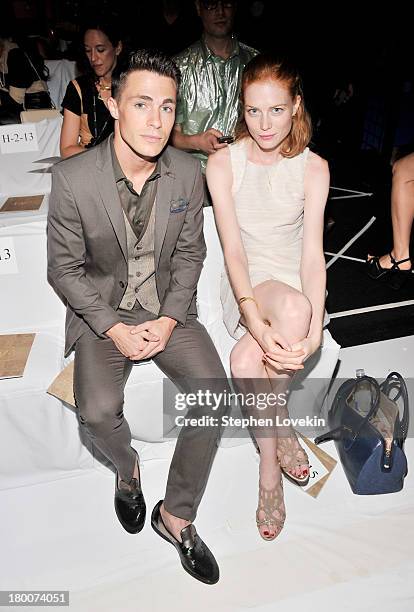 Actor Colton Haynes and actress Jessica Joffe attend the Diane Von Furstenberg fashion show during Mercedes-Benz Fashion Week Spring 2014 at The...