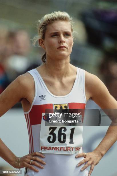 German athlete Katrin Krabbe at the 1991 European Cup meeting, held at the Waldstadion in Frankfurt, Germany, June 1991. Krabbe competed in 100...