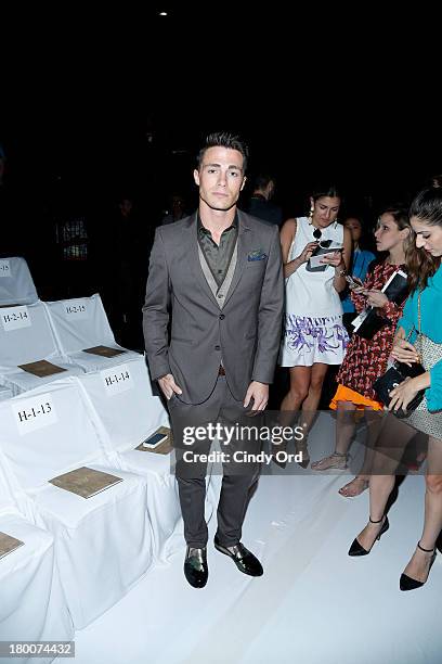 Colton Haynes attends the Diane Von Furstenberg fashion show during Mercedes-Benz Fashion Week Spring 2014 at The Theatre at Lincoln Center on...