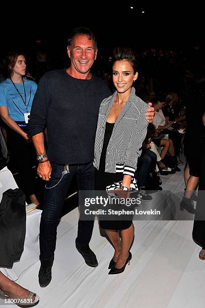 Hal Rubenstein and actress Jessica Alba attends the Diane Von Furstenberg fashion show during Mercedes-Benz Fashion Week Spring 2014 at The Theatre...