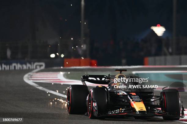 Red Bull Racing's Dutch driver Max Verstappen drives during the second practice session for the Abu Dhabi Formula One Grand Prix at the Yas Marina...