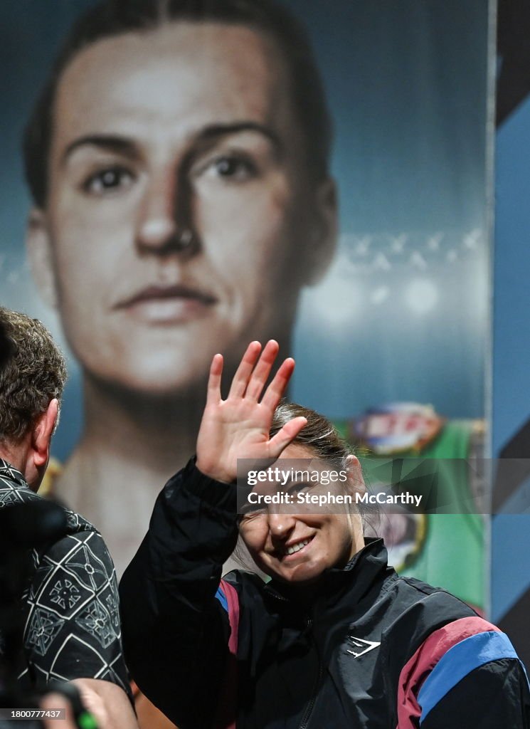 Dublin , Ireland - 24 November 2023; Katie Taylor during weigh-ins