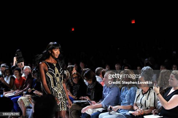 Model Naomi Campbell walks the runway at the Diane Von Furstenberg fashion show during Mercedes-Benz Fashion Week Spring 2014 at The Theatre at...