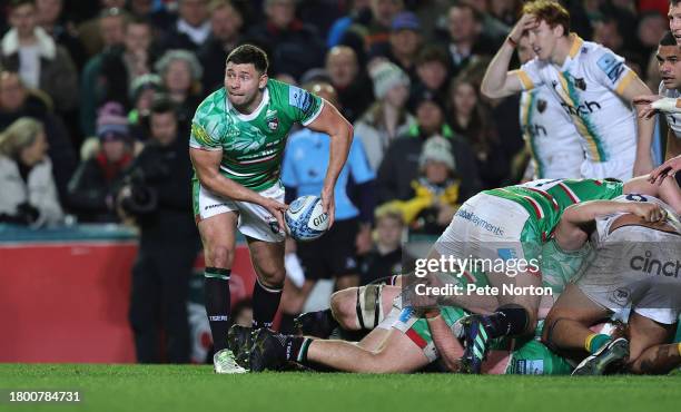 Ben Youngs of Leicester Tigers in action during the Gallagher Premiership Rugby match between Leicester Tigers and Northampton Saints at Mattioli...