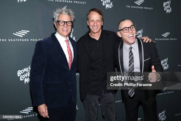 Johnny Knoxville, Tony Hawkand Steve-O attend The Skatepark Project Gala at Chateau Marmont on November 17, 2023 in Los Angeles, California.