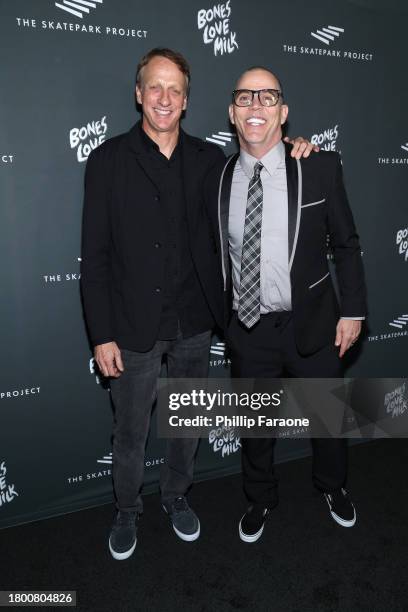 Tony Hawk and Steve-O attend The Skatepark Project Gala at Chateau Marmont on November 17, 2023 in Los Angeles, California.