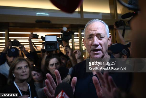 War cabinet minister Benny Gantz arrives to meet with the families of the hostages outside the Museum of Tel Aviv on November 24, 2023 in Tel Aviv,...