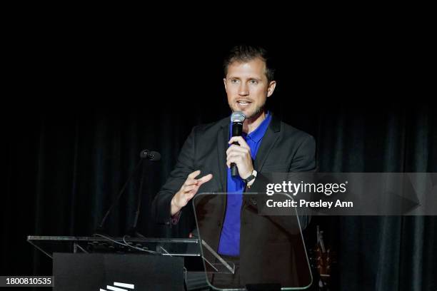 Gabriel Butu speaks onstage during The Skatepark Project Gala at Chateau Marmont on November 17, 2023 in Los Angeles, California.