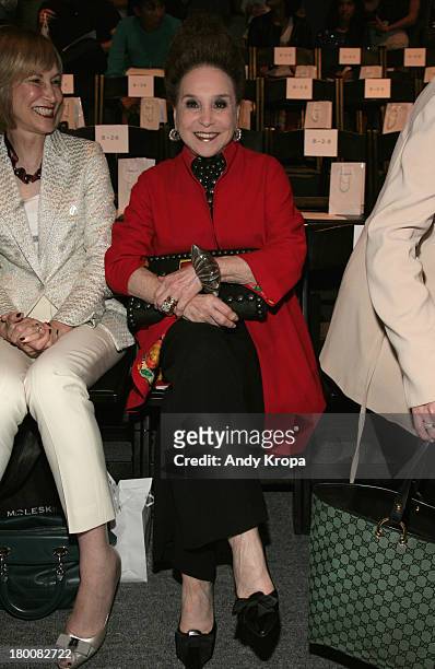 Gossip Columnist Cindy Adams attends the Joanna Mastroianni fashion show during Mercedes-Benz Fashion Week Spring 2014 at The Studio at Lincoln...
