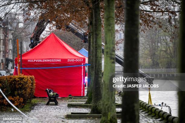 Illustration picture shows a searching action in the Dender river, in Aalst, Friday 24 November 2023. The searching is allegedly connected to the...