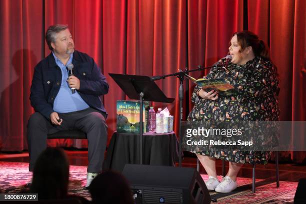Bradley Collins and Chrissy Metz read their book onstage at Family Time with Chrissy Metz at The GRAMMY Museum on November 18, 2023 in Los Angeles,...
