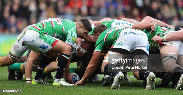Ben Youngs of Leicester Tigers feeds the ball into the scrum during the Gallagher Premiership Rugby match between Leicester Tigers and Northampton...