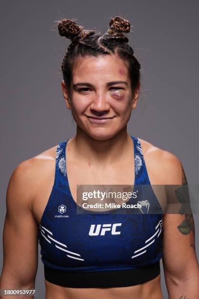 Ailin Perez poses for a portrait after her victory during the UFC Fight Night event at UFC APEX on November 18, 2023 in Las Vegas, Nevada.