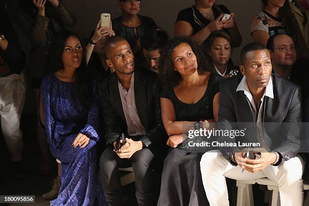 Tashiana Washington, Eric West, Patricia Blanchet and Leon Robinson attend the Ricardo Seco fashion show during Mercedes-Benz Fashion Week Spring...