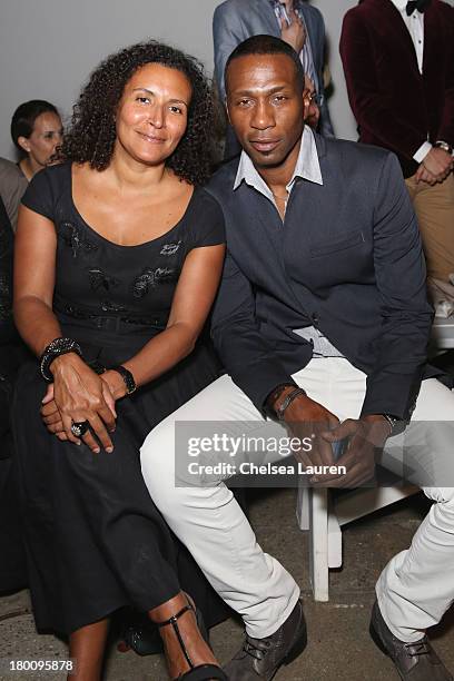 Patricia Blanchet and Leon Robinson attend the Ricardo Seco fashion show during Mercedes-Benz Fashion Week Spring 2014 at Eyebeam Studio on September...