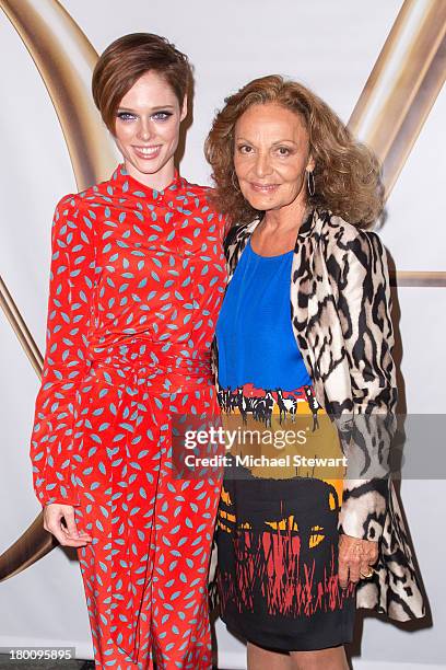 Model Coco Rocha and designer Diane Von Furstenberg attend the Diane Von Furstenberg show during Spring 2014 Mercedes-Benz Fashion Week at The...