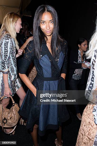 Model Anais Mali prepares backstage before the Diane Von Furstenberg show during Spring 2014 Mercedes-Benz Fashion Week at The Theatre at Lincoln...