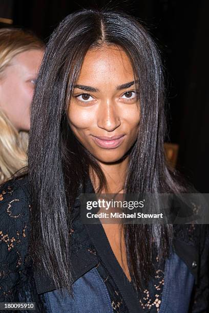 Model Anais Mali prepares backstage before the Diane Von Furstenberg show during Spring 2014 Mercedes-Benz Fashion Week at The Theatre at Lincoln...