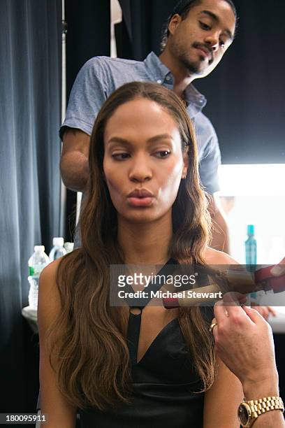 Model Joan Smalls attends the Diane Von Furstenberg show during Spring 2014 Mercedes-Benz Fashion Week at The Theatre at Lincoln Center on September...