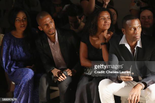 Tashiana Washington, Eric West, Patricia Blanchet and Leon Robinson attend the Ricardo Seco fashion show during Mercedes-Benz Fashion Week Spring...