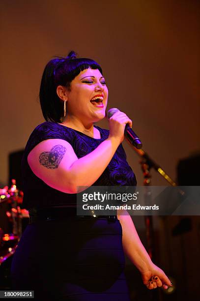 Musician Beth Ditto and band Gossip onstage at amfAR Inspiration Gala during the 2013 Toronto International Film Festival on September 8, 2013 in...