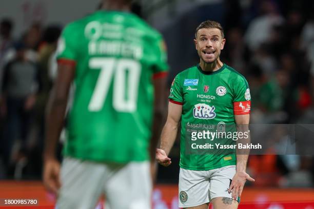 Jordan Henderson of Al Ettifaq reacts during the Saudi Pro League match between Al-Ettifaq and Al-Ittihad at Al Ettifaq Stadium on November 24, 2023...
