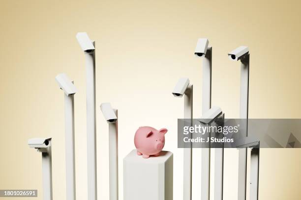 piggy bank surveillance - security cameras stock pictures, royalty-free photos & images