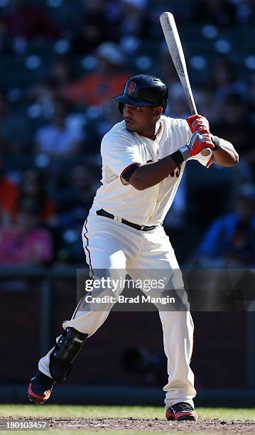 Tony Abreu of the San Francisco Giants bats against the Arizona Diamondbacks during the game at AT&T Park on Sunday, September 8, 2013 in San...