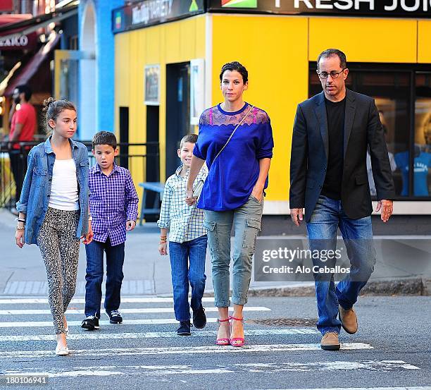 Jerry Seinfeld, Jessica Seinfeld, Sascha Seinfeld, Julian Kal Seinfeld and Shepherd Kellen Seinfeld(EXCLUSIVE COVERAGE0 are seen in Soho on September...