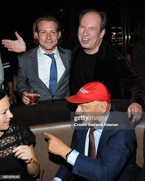 Tom Hunt, composer Hans Zimmer and former Formula One racing driver Niki Lauda at the Grey Goose vodka co-hosted party for "Rush" on September 8,...