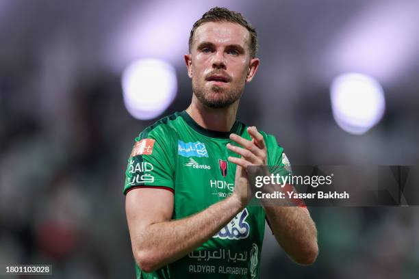 Jordan Henderson reacts after the Saudi Pro League match between Al-Ettifaq and Al-Ittihad at Al Ettifaq Stadium on November 24, 2023 in Al Dammam,...