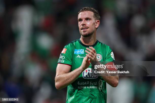 Jordan Henderson reacts after the Saudi Pro League match between Al-Ettifaq and Al-Ittihad at Al Ettifaq Stadium on November 24, 2023 in Al Dammam,...