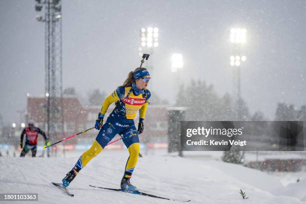 Mona Brorsson of Sweden in action competes during the Training Women and Men at the BMW IBU World Cup Biathlon Oestersund on November 24, 2023 in...