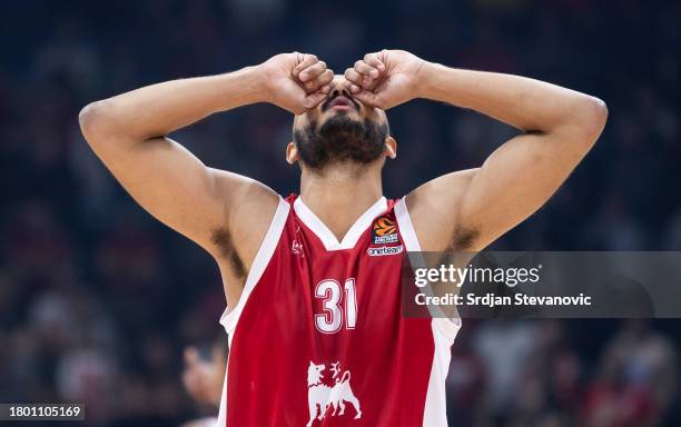 Shavon Shields, #31 of EA7 Emporio Armani Milan reacts during the players presentation on the Turkish Airlines EuroLeague season 2023/2024 match...