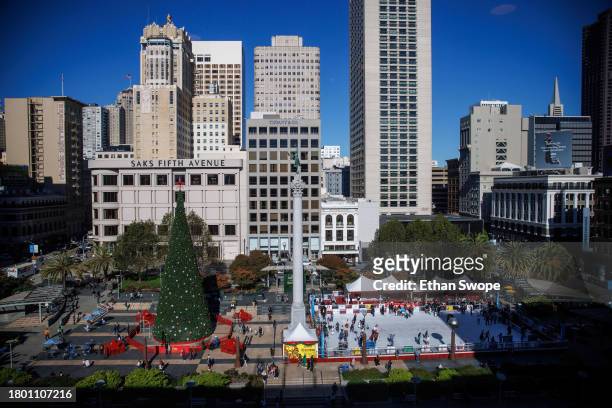 Union Square seen from the Macy's store on November 24, 2023 in San Francisco, California. The National Retail Federation projects that an estimated...