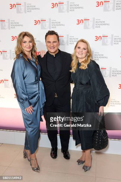 Frauke Ludowig, Guido Maria Kretschmer and Maria Patricia Kelly attend the 30th Anniversary Gala for the German Stroke Aid Foundation at Bertelsmann...