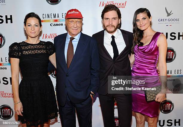 Birgit Lauda, former Formula One racing driver Niki Lauda, actor Daniel Brühl and Felicitas Rombold at the Grey Goose vodka co-hosted party for...