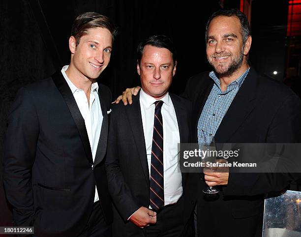 Joe McCanta, Global Brand Ambassador for Grey Goose, WME agent Chris Donnelly and producer Michael Sugar at the Grey Goose vodka co-hosted party for...